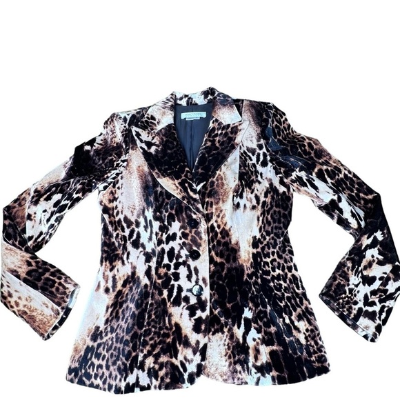 KAY UNGER NEW YORK Velvet Velour Leopard Animal Print Blazer Jacket Women's Sz 6 - Picture 7 of 16